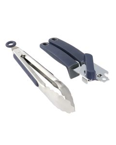 Oster Bluemarine 2 Piece Stainless Steel Can Opener and Tongs Set in Navy Blue