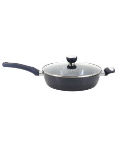 Oster Hawke 3.9 Quart Ceramic Nonstick Aluminum Saute Pan with Lid in Dark Blue