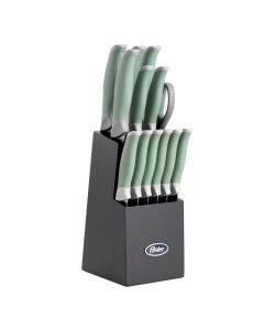Oster Lindbergh 14 Piece Stainless Steel Cutlery Set in Green with Soft Grip Handles