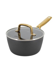 Oster Abbottsford 2.5 Quart Nonstick Aluminum Saucepan with Glass Lid in Black