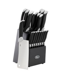 Oster Lindbergh 22 Piece Stainless Steel Cutlery Set with Storage Block in Black