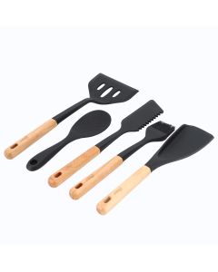 Oster Marion 5 Piece Silicone and Wood Kitchen Tool Set in Black