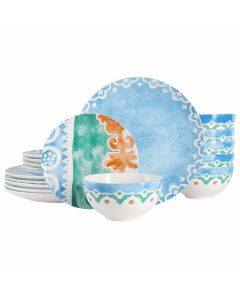 Spice by Tia Mowry Savory Saffron 18 Piece Round Fine Ceramic Dinnerware Set in Golden Blue