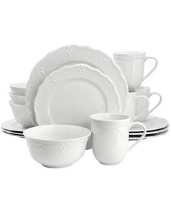 Elama Henryi 16 Piece Porcelain Dinnerware Set in White
