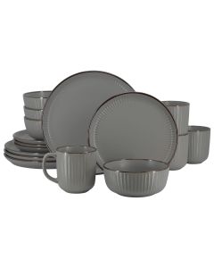 Elama Leo 16 Piece Stoneware Dinnerware Set In Dark Gray