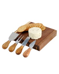 MegaChef Acacia Wood 5 Piece Square Cheese Board with Knife Set