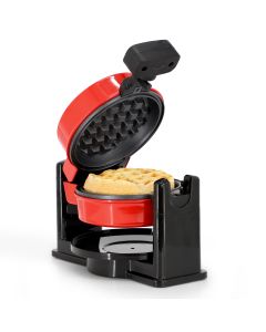 MegaChef Non-Stick Round Electric Flip 5 Inch Belgian Waffle Maker in Red