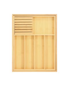 MegaChef Adjustable Bamboo Drawer Storage and Organization Tray with Removable Knife Block