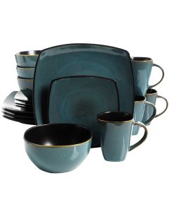 Soho Lounge 16-Piece Soft Square Dinnerware Set in Teal Green