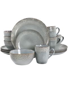 Meritage 16 Piece Reactive Glaze Stoneware Dinnerware Set in Grey