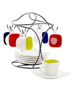 Gibson Home Crenshaw 13 Piece Square Stoneware Espresso Cup Set with Metal Stand
