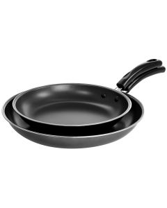 Gibson Everyday Highberry 2 Piece 12in and 10in Frying Pan Set in Metallic Grey