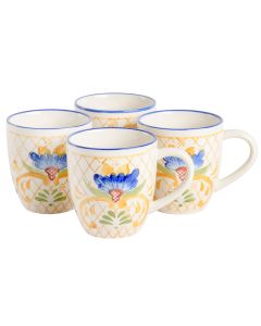 Laurie Gates Tierra Tile 4 Piece 17.4 Ounce Hand Painted Stoneware Mug Set