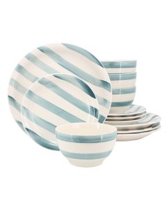 Gibson Home Kenwood Shores 12 Piece Stoneware Dinnerware Set in Blue Stripe