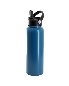 Gibson Home Marina 38 Ounce Double Wall Stainless Steel Thermal Bottle with Lid and Straw in Matte Blue