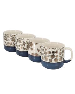 Gibson Home Spruce Garden Assorted 4 Piece 17 Ounce Stoneware Mug Set in Blue