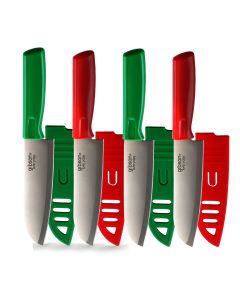 Gibson Everyday Grantville 4 Piece 6 Inch Santoku Knife with Sheath in Red and Green