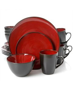Gibson Soho Lounge Round 16-Piece Dinnerware Set, Burgundy