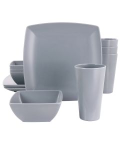 Gibson Home 12 Piece Grayson Melamine Square Dinnerware Set in Gray