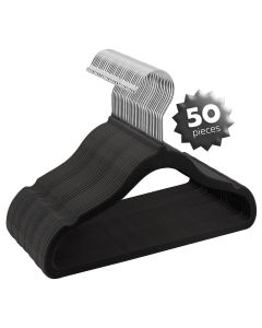 Elama Home 50 Piece Kids Non-Slip Velvet Cloths Hangers with Notched Shoulders in Black