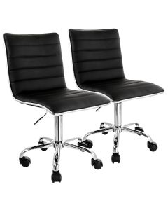 Elama 2 Piece Adjustable Faux Leather Rolling Office Chair in Black with Chrome Finish