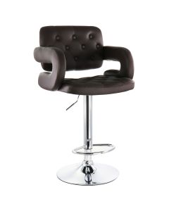 Elama Faux Leather Tufted Bar Stool in Brown with Chrome Base and Adjustable Height