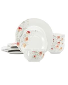 Elama Poppy 12 Piece Porcelain Dinnerware Set, Service for 4