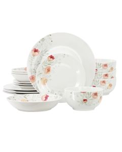 Elama Poppy 16 Piece Porcelain Double Bowl Dinnerware Set, Service for 4