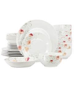 Elama Poppy 24 Piece Porcelain Double Bowl Dinnerware Set, Service for 6