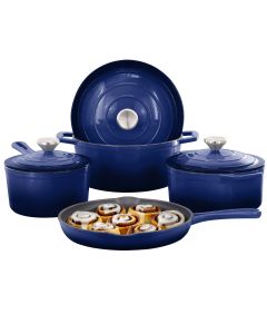 MegaChef 7 Piece Enameled Cast Iron Cookware Set in Blue