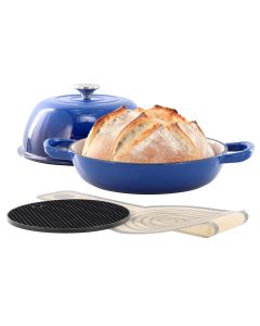 MegaChef 6 Quart Enameled Cast Iron Bread Pot in Blue with Baking Mat