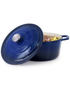 MegaChef 5 Quarts Round Enameled Cast Iron Casserole with Lid in Gradient Dark Blue