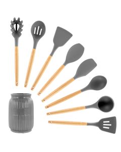 MegaChef Gray Silicone and Wood Cooking Utensils, Set of 9